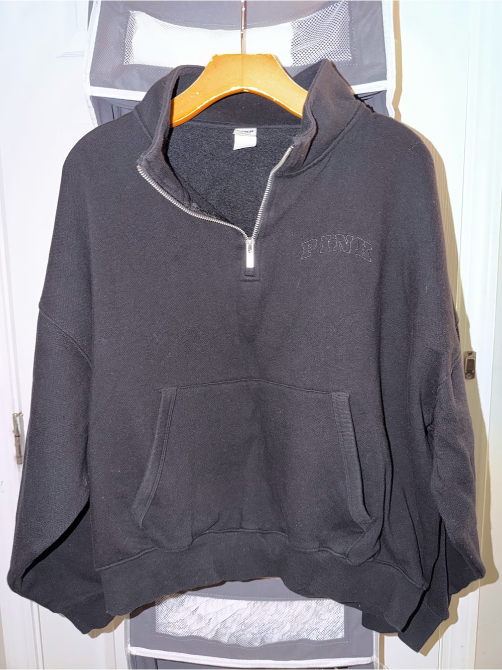 PINK Victoria's Secret Men's Black Half-Zip Fleece Pullover